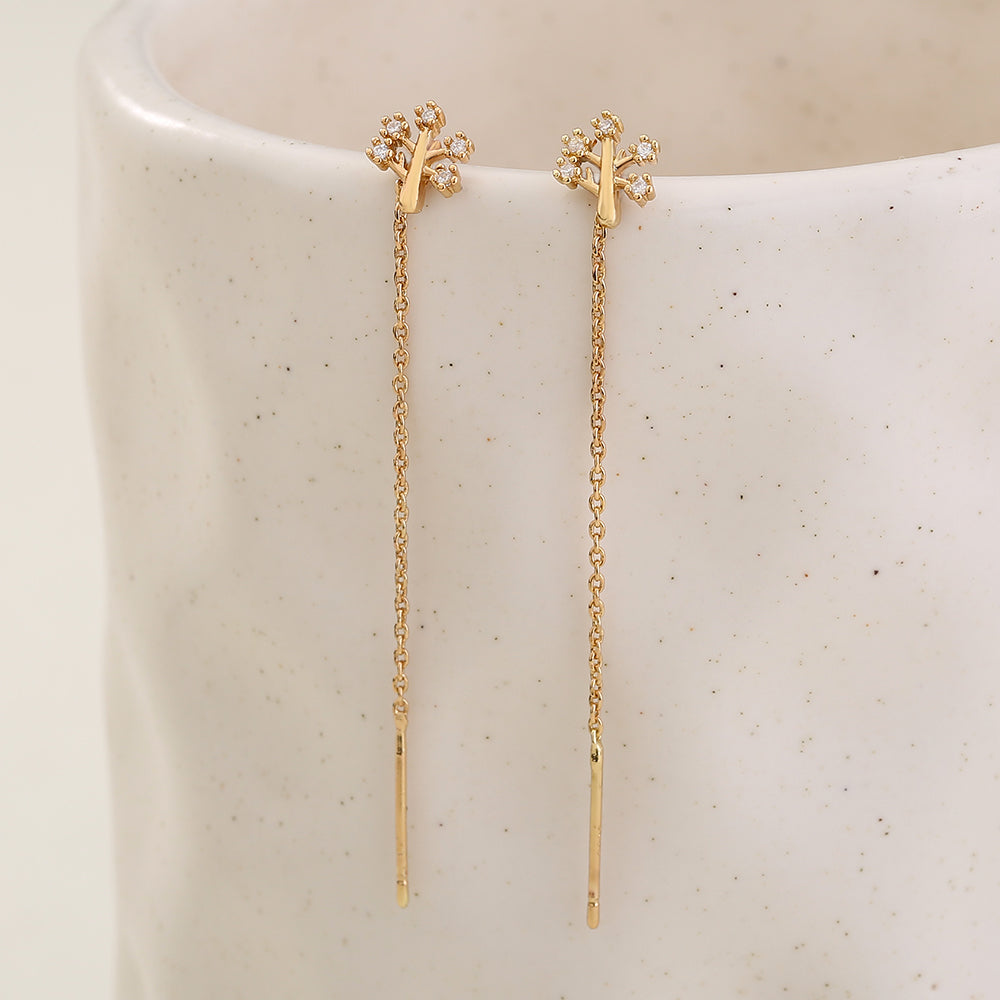 New Fashion Small Copper Life Tree Micro-zircon Fashion Earrings Long Tassel Earline High-quality Temperament Earrings Jewelry Woman