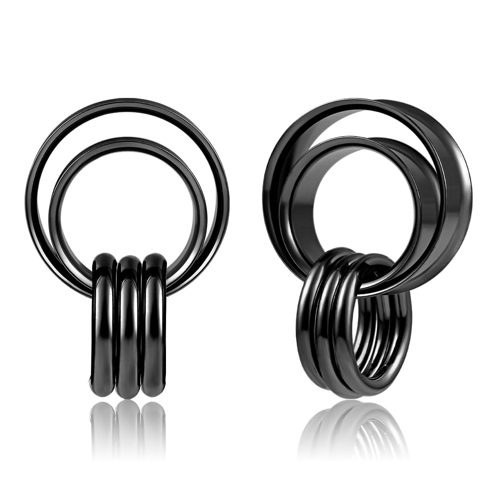 Atomhole Double Rings Hanger Ear Gauges Tunnels Plugs Hypoallergenic Stainless Steel 0g 2g 00 Taper Piercing Expander Stretchers Body Piercing Jewelry