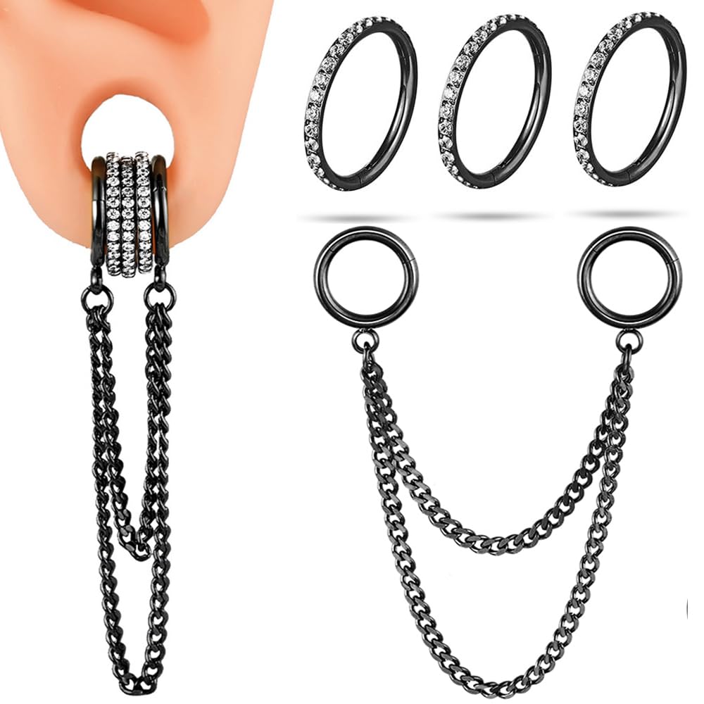 Casvort 10 PCS 14G 16G Septum Zirconia Piercing Rings Segment Tragus Hoop Rings 316 Surgical Stainless Steel Black Helix Synchrony Ring Stacks for Stretched Ear Lobe Clickers Hangers Body Jewelry