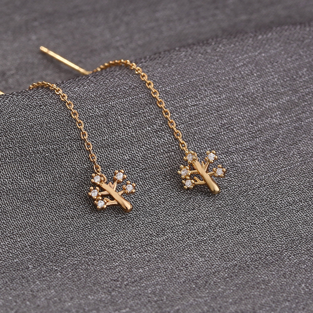 New Fashion Small Copper Life Tree Micro-zircon Fashion Earrings Long Tassel Earline High-quality Temperament Earrings Jewelry Woman