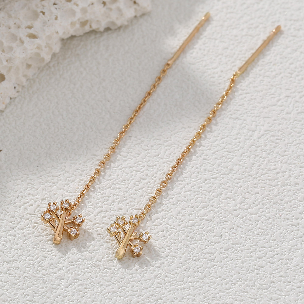 New Fashion Small Copper Life Tree Micro-zircon Fashion Earrings Long Tassel Earline High-quality Temperament Earrings Jewelry Woman