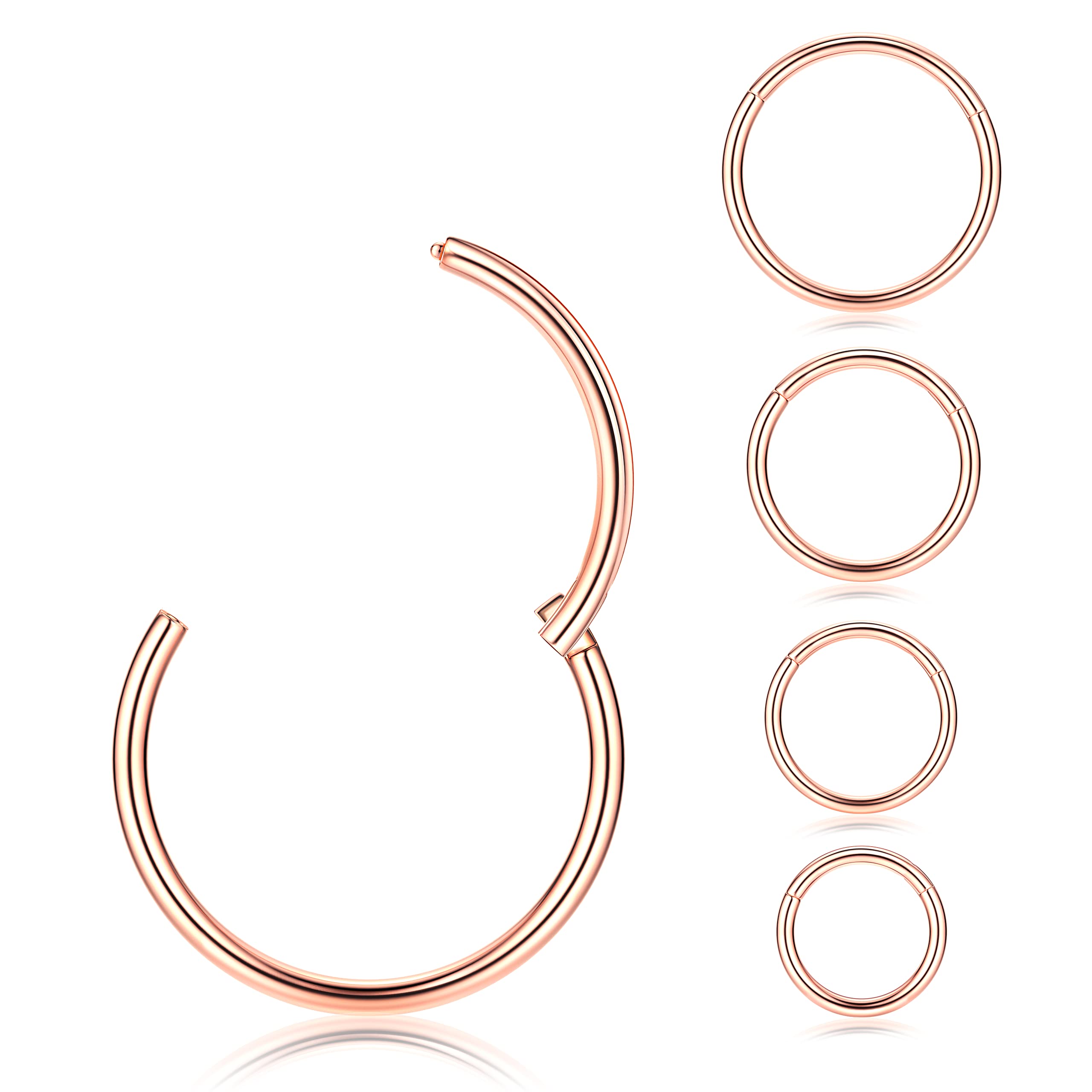 MILACOLATO 5Pcs G23 Titanium Nose Rings Hoops 18G Body Piercing Rings for Septum Cartilage Daith Rook Lip Tragus Helix Conch Ear Lobe Earrings Hypoallergenic Nose Piercing Jewelry Women Men Rose Gold