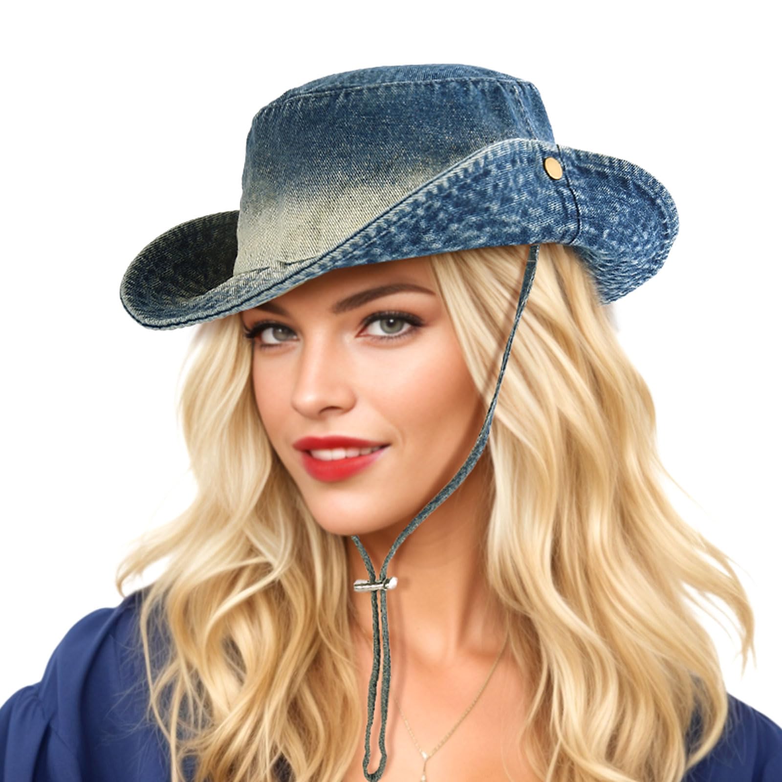 DOCILA Denim Cowboy Hat Women Washed Jean Bucket Hat Winter Fall Western Blue White Tie Dye Cowgirl Hat Foldable Boonie Fisherman Sun Hat