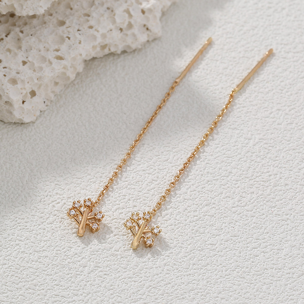 New Fashion Small Copper Life Tree Micro-zircon Fashion Earrings Long Tassel Earline High-quality Temperament Earrings Jewelry Woman