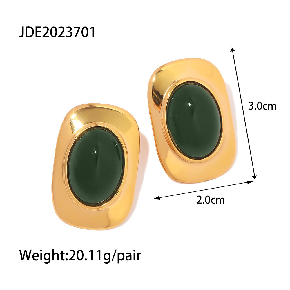 Stainless Steel Opal Stone Ear Studs Titanium Steel Ear Rings