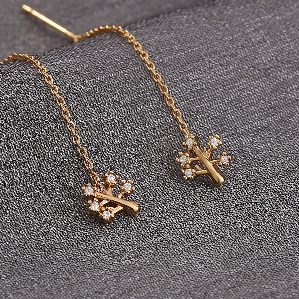 New Fashion Small Copper Life Tree Micro-zircon Fashion Earrings Long Tassel Earline High-quality Temperament Earrings Jewelry Woman